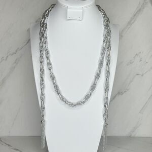 Silver Tone Tassel Chain Link Open Wrap Necklace